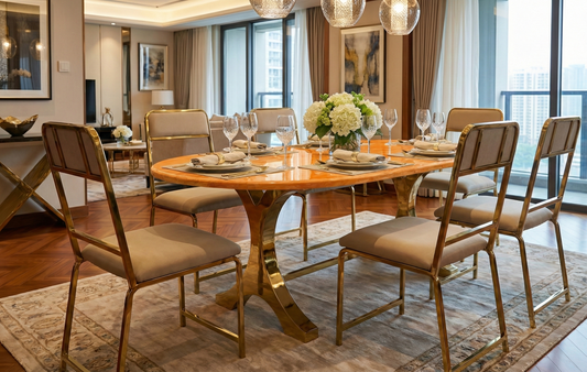 Luxury Indoor Dining Table with 6 Upholstered Chairs