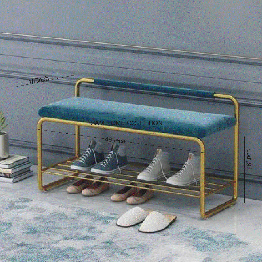 Aesthetic Blue & Gold Bench with Storage|Furniture by Sam Home Collection