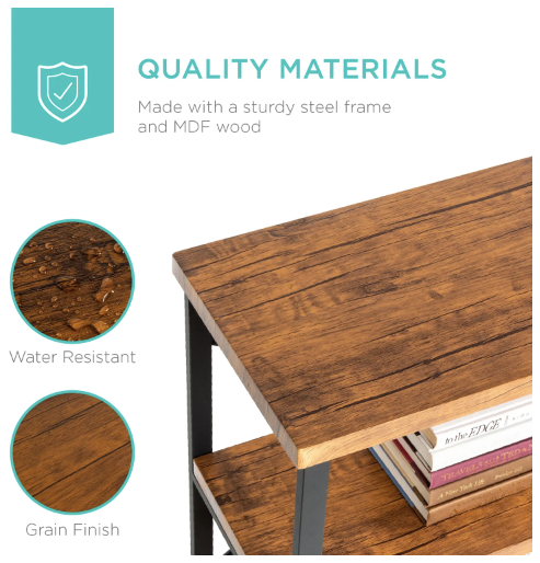 3-Tier Industrial Hallway Console Table for Living Room, Entry Way - 55in