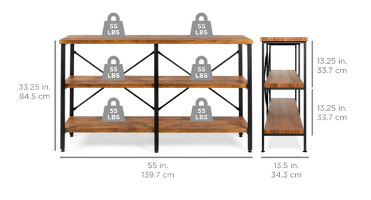 3-Tier Industrial Hallway Console Table for Living Room, Entry Way - 55in