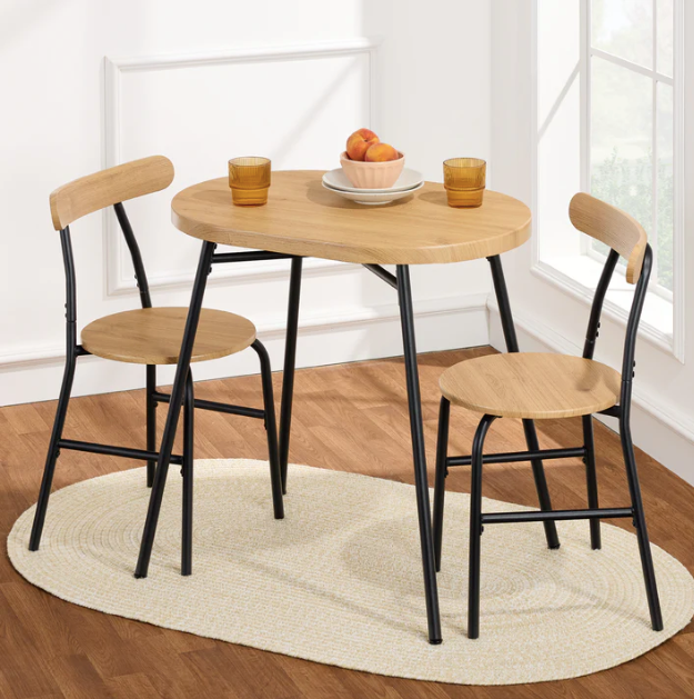 3-Piece Oval Dining Table Set, Small Kitchen Set w/ 2 Chairs