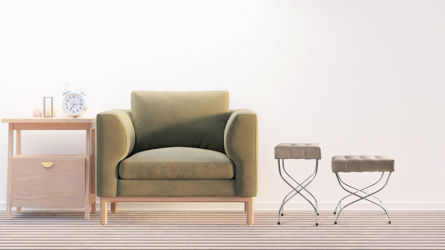 Leather Stool with Steel Base| Furniture by Sam Home Collection|Large