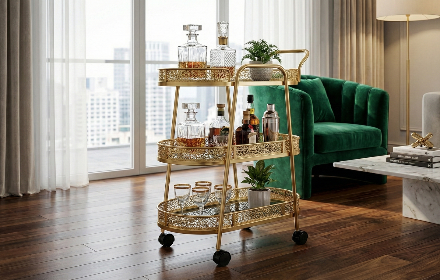 Luxury Stainless Steel Bar Cart Trolley