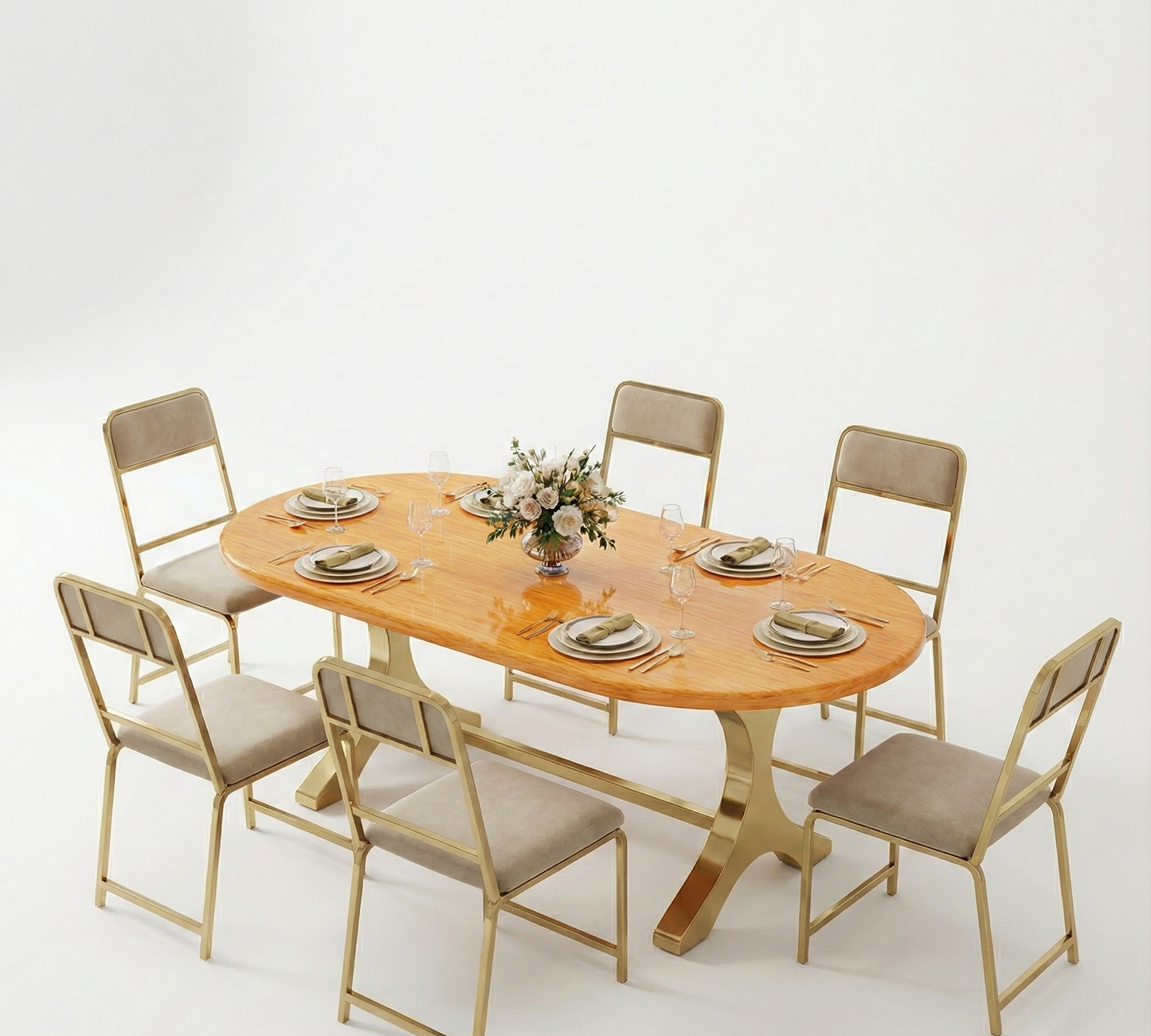 Luxury Indoor Dining Table with 6 Upholstered Chairs