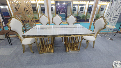 Maharaja Luxury Indoor Dining Table with 6 Upholstered Chairs