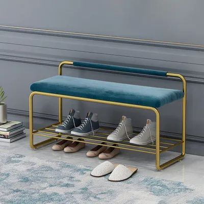 Aesthetic Blue & Gold Bench with Storage|Furniture by Sam Home Collection