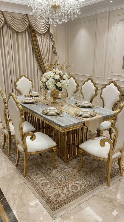 Maharaja Luxury Indoor Dining Table with 6 Upholstered Chairs