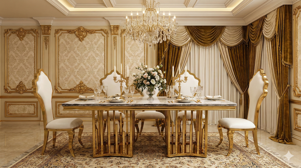 Maharaja Luxury Indoor Dining Table with 6 Upholstered Chairs – Sam ...