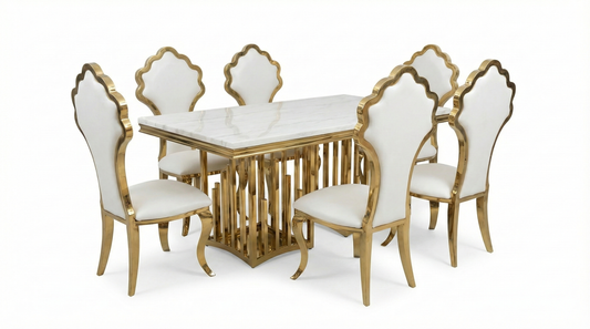 Maharaja Luxury Indoor Dining Table with 6 Upholstered Chairs