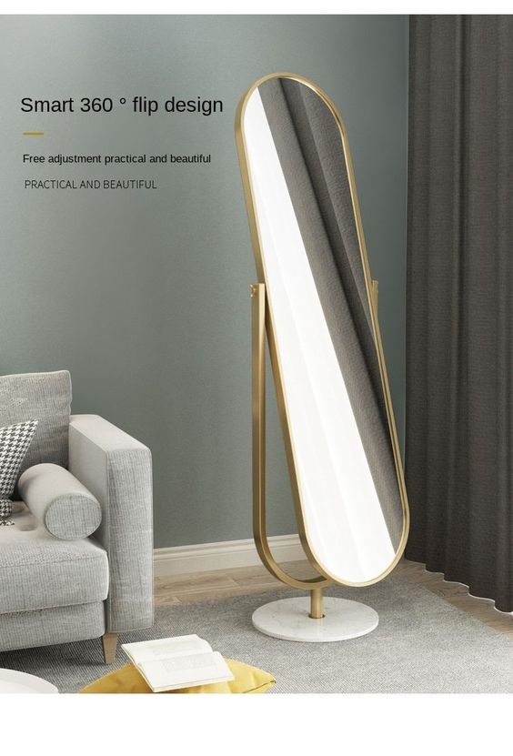 Adjustable Gold Flip Full Length Floor Standing Mirror with Marble Base| Floor Mirrors by Sam Home Collection