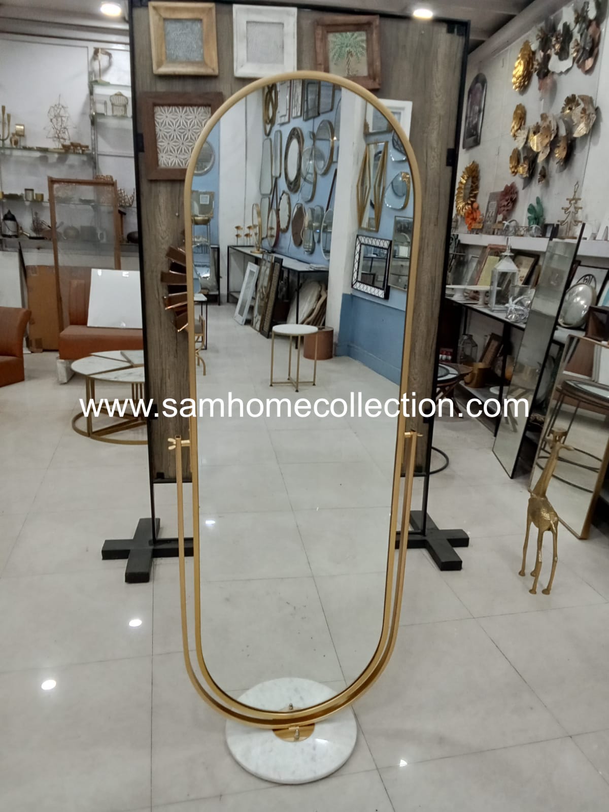 Adjustable Gold Flip Full Length Floor Standing Mirror with Marble Base| Floor Mirrors by Sam Home Collection