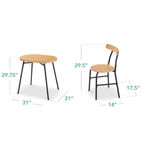 3-Piece Oval Dining Table Set, Small Kitchen Set w/ 2 Chairs