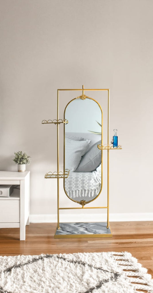 Designer Luxury Mirror with Rotating Mirror and side storage Shelves|Floor Mirror by Sam Home Collection