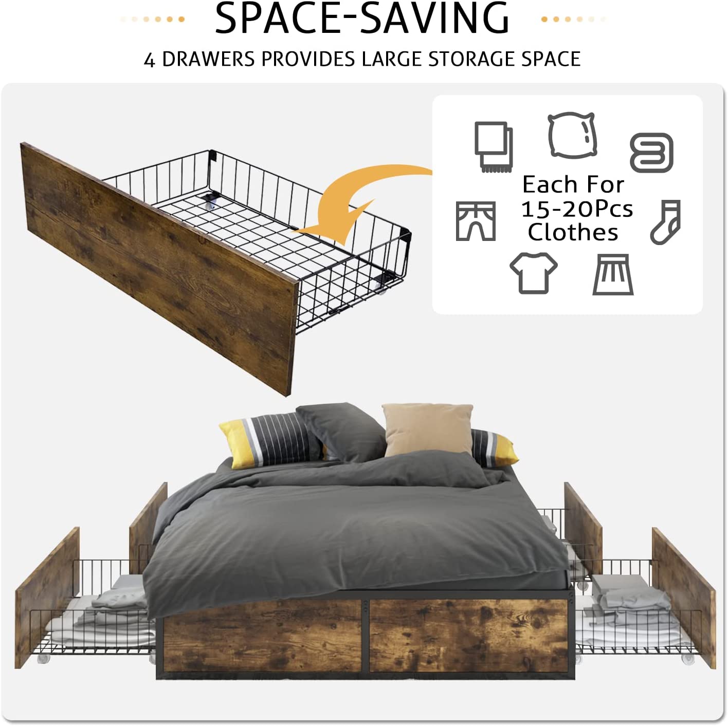 Aesthetic Queen Size metal & wood Bed|Furniture by Sam Home Collection