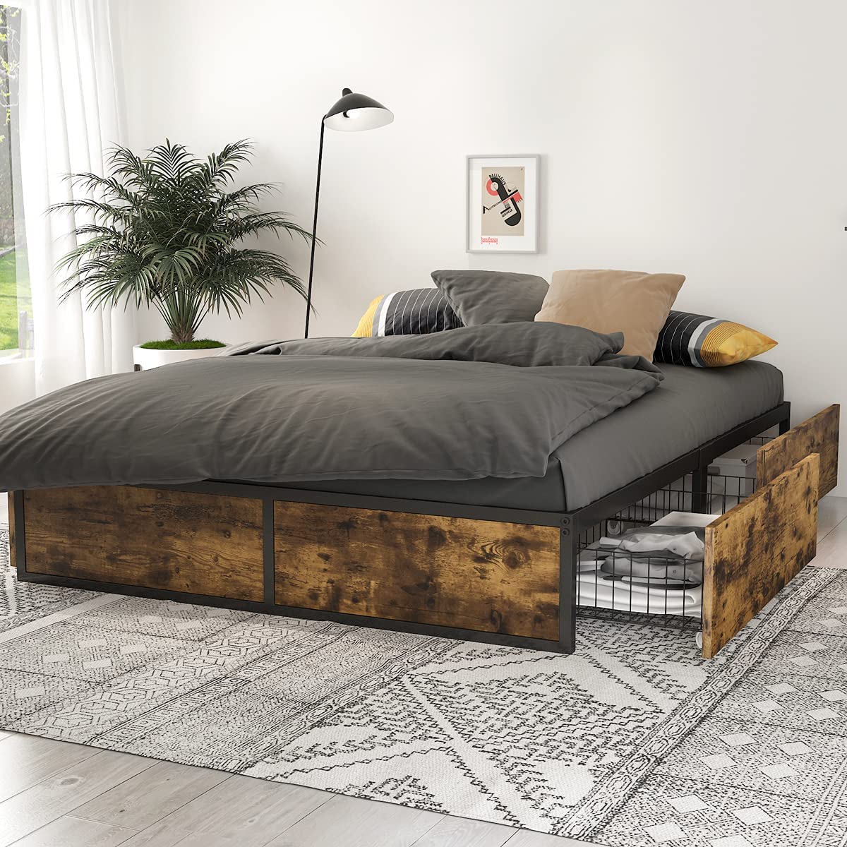 Aesthetic Queen Size metal & wood Bed|Furniture by Sam Home Collection
