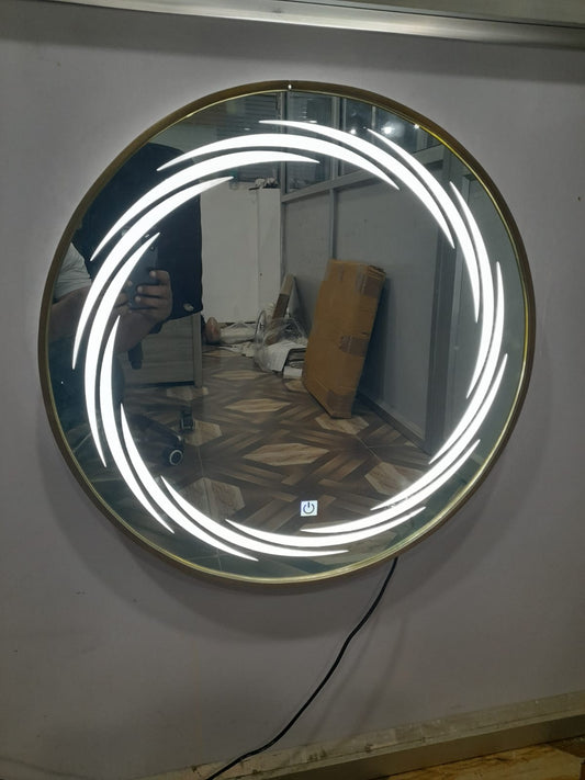 Large Gold round LED Mirrors |style spiral